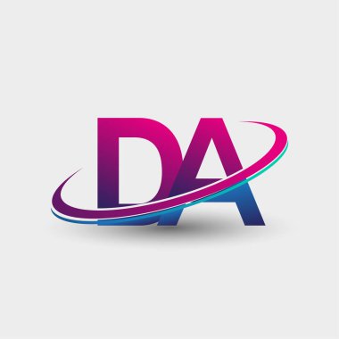 DA 'nın ilk logo şirketi adı mavi ve morumsu renklerde, beyaz arka planda izole edilmiş. iş ve şirket kimliği için vektör logosu.