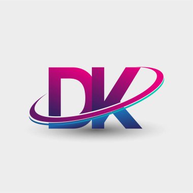 DK 'nin ilk logo şirketi adı mavi ve morumsu renklerde, beyaz arka planda izole edilmiş. iş ve şirket kimliği için vektör logosu.