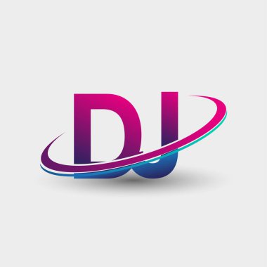 DJ 'in ilk logo şirketi adı mavi ve mor renkli, beyaz arka planda izole edilmiş. iş ve şirket kimliği için vektör logosu.