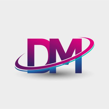 DM 'nin ilk logo şirketi adı mavi ve morumsu renklerde, beyaz arka planda izole edilmiş. iş ve şirket kimliği için vektör logosu.