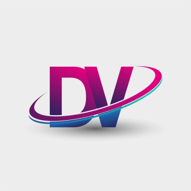 DV 'nin ilk logo şirketi adı mavi ve morumsu renklerde, beyaz arka planda izole edilmiş. iş ve şirket kimliği için vektör logosu.