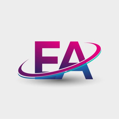 EA 'nın ilk logo şirketi adı mavi ve morumsu renklerde, beyaz arka planda izole edilmiş. iş ve şirket kimliği için vektör logosu.