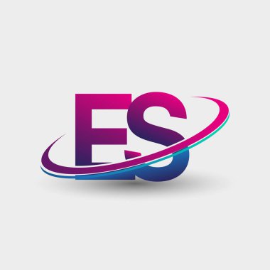 ES 'in ilk logo şirketi adı mavi ve morumsu renklerde, beyaz arka planda izole edilmiş. iş ve şirket kimliği için vektör logosu.