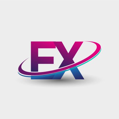 Beyaz arka planda izole edilmiş mavi ve mor renkli logo şirketi adı EX. iş ve şirket kimliği için vektör logosu.