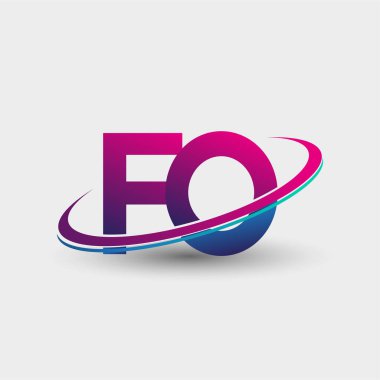 Fo 'nun ilk logo şirketi adı mavi ve morumsu renklerde, beyaz arka planda izole edilmiş. iş ve şirket kimliği için vektör logosu.