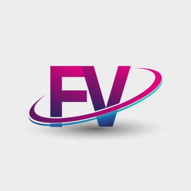 FV 'nin ilk logo şirketi adı mavi ve morumsu renklerde, beyaz arka planda izole edilmiş. iş ve şirket kimliği için vektör logosu.