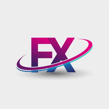 FX 'in ilk logo şirketi adı mavi ve morumsu renklerde, beyaz arka planda izole edilmiş. iş ve şirket kimliği için vektör logosu.