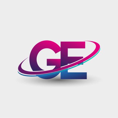 GE 'nin ilk logo şirketi adı mavi ve morumsu renklerde, beyaz arka planda izole edilmiş. iş ve şirket kimliği için vektör logosu.