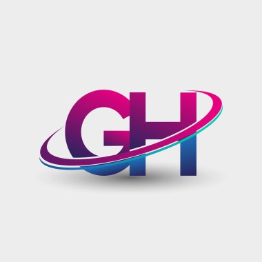 GH 'nin ilk logo şirketi adı mavi ve morumsu renklerde, beyaz arka planda izole edilmiş. iş ve şirket kimliği için vektör logosu.