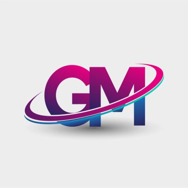 GM 'nin ilk logo şirketi adı mavi ve morumsu renklerde, beyaz arka planda izole edilmiş. iş ve şirket kimliği için vektör logosu.