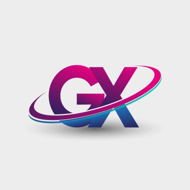GX 'in ilk logo şirketi adı mavi ve morumsu renklerde, beyaz arka planda izole edilmiş. iş ve şirket kimliği için vektör logosu.
