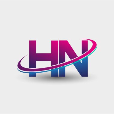 HN 'nin ilk logo şirketi adı mavi ve morumsu renklerde, beyaz arka planda izole edilmiş. iş ve şirket kimliği için vektör logosu.