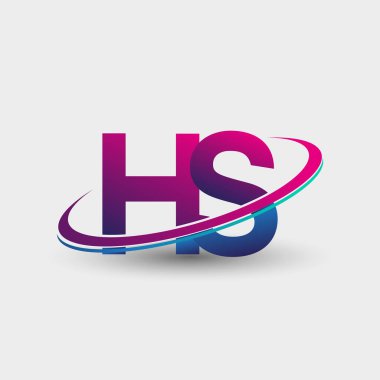 HS 'nin ilk logo şirketi adı mavi ve morumsu renklerde, beyaz arka planda izole edilmiş. iş ve şirket kimliği için vektör logosu.