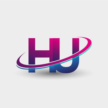 HU 'nun ilk logo şirketi adı mavi ve morumsu renklerde, beyaz arka planda izole edilmiş. iş ve şirket kimliği için vektör logosu.