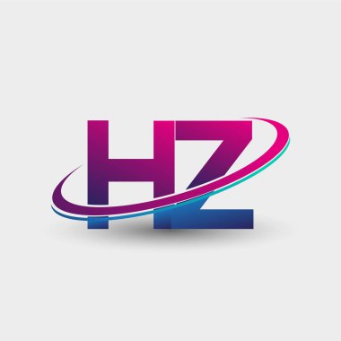HZ 'nin ilk logo şirketi adı mavi ve morumsu renklerde, beyaz arka planda izole edilmiş. iş ve şirket kimliği için vektör logosu.