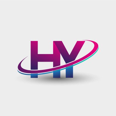HY 'nin ilk logo şirketi adı mavi ve morumsu renklerde, beyaz arka planda izole edilmiş. iş ve şirket kimliği için vektör logosu.