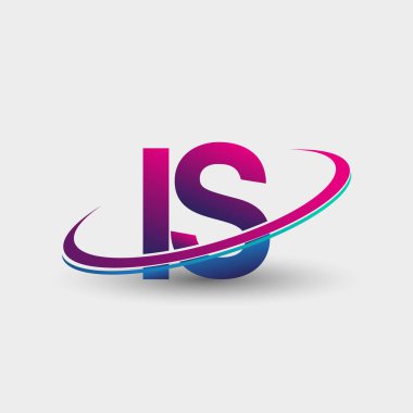 Bu ilk logo şirketinin adı mavi ve morumsu renklerde, beyaz arka planda izole edilmiş. iş ve şirket kimliği için vektör logosu.