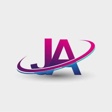 JA 'nın ilk logo şirketi adı mavi ve morumsu renklerde, beyaz arka planda izole edilmiş. iş ve şirket kimliği için vektör logosu.