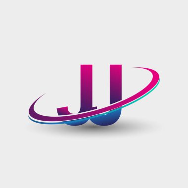 JJ 'in ilk logo şirketi adı mavi ve morumsu renklerde, beyaz arka planda izole edilmiş. iş ve şirket kimliği için vektör logosu.