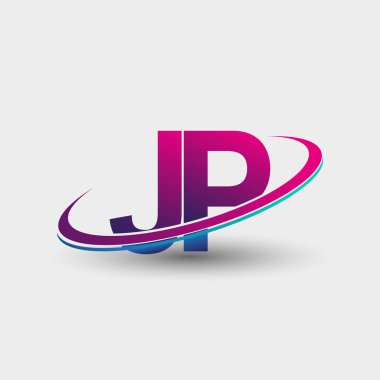 JP 'nin ilk logo şirketi adı mavi ve morumsu renklerde, beyaz arka planda izole edilmiş. iş ve şirket kimliği için vektör logosu.