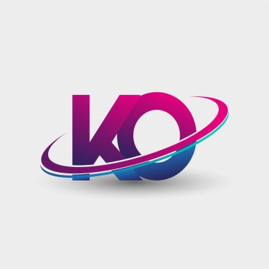 KO 'nun ilk logo şirketi adı mavi ve morumsu renklerde, beyaz arka planda izole edilmiş. iş ve şirket kimliği için vektör logosu.