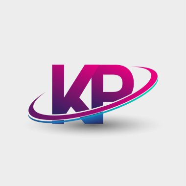 KP 'nin ilk logo şirketi adı mavi ve morumsu renklerde, beyaz arka planda izole edilmiş. iş ve şirket kimliği için vektör logosu.