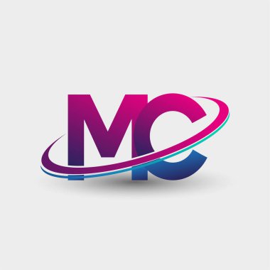 MC 'nin ilk logo şirketi adı mavi ve morumsu renklerde, beyaz arka planda izole edilmiş. iş ve şirket kimliği için vektör logosu.