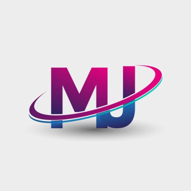 MJ ilk logo şirketinin adı mavi ve morumsu renklerde, beyaz arka planda izole edilmiş. iş ve şirket kimliği için vektör logosu.