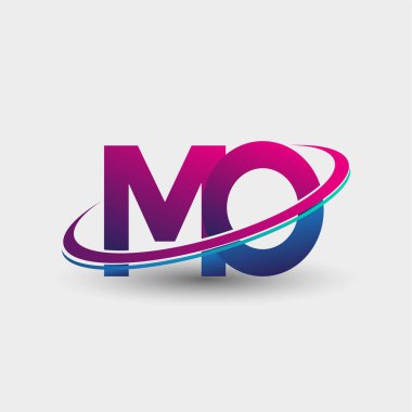 MO 'nun ilk logo şirketi adı mavi ve morumsu renklerde, beyaz arka planda izole edilmiş. iş ve şirket kimliği için vektör logosu.