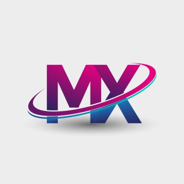 MX 'in ilk logo şirketi adı mavi ve morumsu renklerde, beyaz arka planda izole edilmiş. iş ve şirket kimliği için vektör logosu.