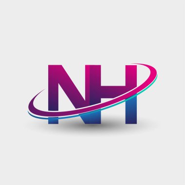 NH 'nin ilk logo şirketi adı mavi ve morumsu renklerde, beyaz arka planda izole edilmiş. iş ve şirket kimliği için vektör logosu.