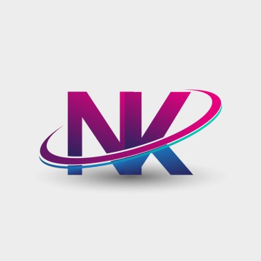 NK 'nin ilk logo şirketi adı mavi ve morumsu renklerde, beyaz arka planda izole edilmiş. iş ve şirket kimliği için vektör logosu.