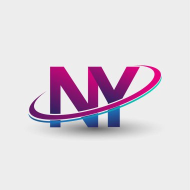 New York 'un ilk logo şirketi adı mavi ve morumsu renklerde, beyaz arka planda izole edilmiş. iş ve şirket kimliği için vektör logosu.