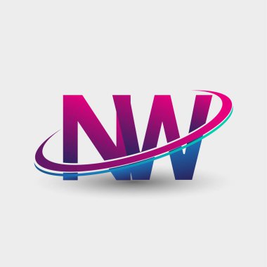 NW 'nin ilk logo şirketi adı mavi ve morumsu renklerde, beyaz arka planda izole edilmiş. iş ve şirket kimliği için vektör logosu.