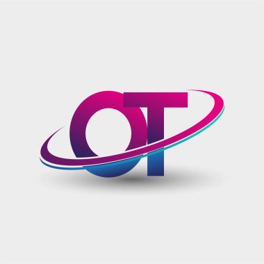 OT 'nin ilk logo şirketi adı mavi ve morumsu renklerde, beyaz arka planda izole edilmiş. iş ve şirket kimliği için vektör logosu.