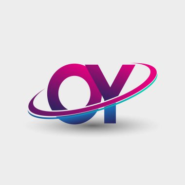 OY ilk logo şirketi adı mavi ve morumsu renklerde, beyaz arka planda izole edilmiş. iş ve şirket kimliği için vektör logosu.