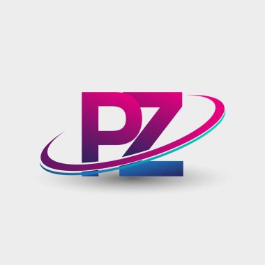 PZ 'nin ilk logo şirketi adı mavi ve morumsu renklerde, beyaz arka planda izole edilmiş. iş ve şirket kimliği için vektör logosu.
