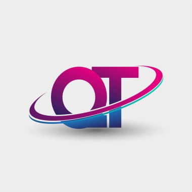QT 'nin ilk logo şirketi adı mavi ve morumsu renklerde, beyaz arka planda izole edilmiş. iş ve şirket kimliği için vektör logosu.