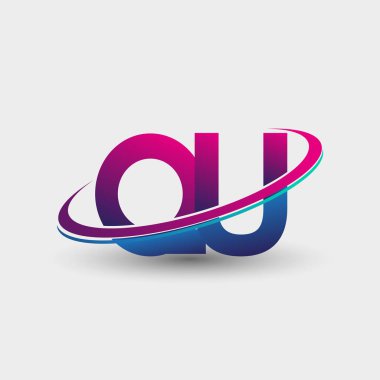QU 'nun ilk logo şirketi adı mavi ve morumsu renklerde, beyaz arka planda izole edilmiş. iş ve şirket kimliği için vektör logosu.