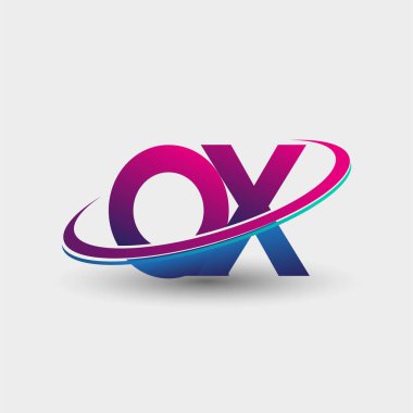 QX 'in ilk logo şirketi adı mavi ve morumsu renklerde, beyaz arka planda izole edilmiş. iş ve şirket kimliği için vektör logosu.