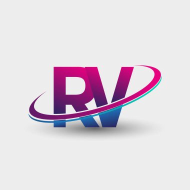 Karavanın ilk logo şirketi adı mavi ve morumsu renklerde, beyaz arka planda izole edilmiş. iş ve şirket kimliği için vektör logosu.