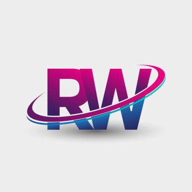 RW 'nin ilk logo şirketi adı mavi ve morumsu renklerde, beyaz arka planda izole edilmiş. iş ve şirket kimliği için vektör logosu.