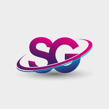 SG 'nin ilk logo şirketi adı mavi ve morumsu renklerde, beyaz arka planda izole edilmiş. iş ve şirket kimliği için vektör logosu.