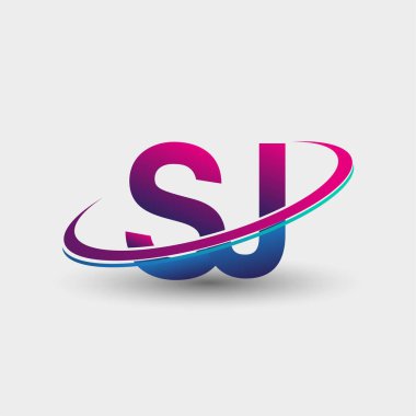 SJ ilk logo şirketinin adı mavi ve morumsu renklerde, beyaz arka planda izole edilmiş. iş ve şirket kimliği için vektör logosu.