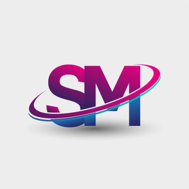 SM 'nin ilk logo şirketi adı mavi ve morumsu renklerde, beyaz arka planda izole edilmiş. iş ve şirket kimliği için vektör logosu.