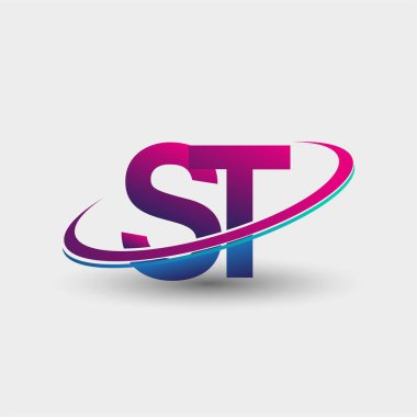 ST 'nin ilk logo şirketi adı mavi ve morumsu renklerde, beyaz arka planda izole edilmiş. iş ve şirket kimliği için vektör logosu.