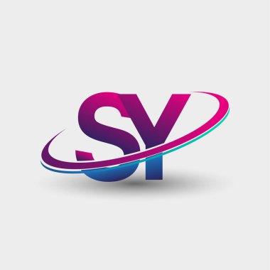 SY 'nin ilk logo şirketi adı mavi ve morumsu renklerde, beyaz arka planda izole edilmiş. iş ve şirket kimliği için vektör logosu.