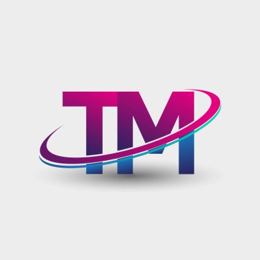 TM 'nin ilk logo şirketi adı mavi ve morumsu renklerde, beyaz arka planda izole edilmiş. iş ve şirket kimliği için vektör logosu.