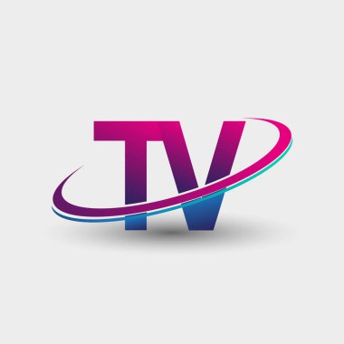 TV 'nin ilk logo şirketi adı mavi ve morumsu renklerde, beyaz arka planda izole edilmiş. iş ve şirket kimliği için vektör logosu.