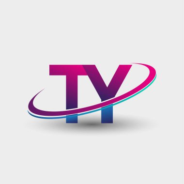 TY 'nin ilk logo şirketi adı mavi ve morumsu renklerde, beyaz arka planda izole edilmiş. iş ve şirket kimliği için vektör logosu.